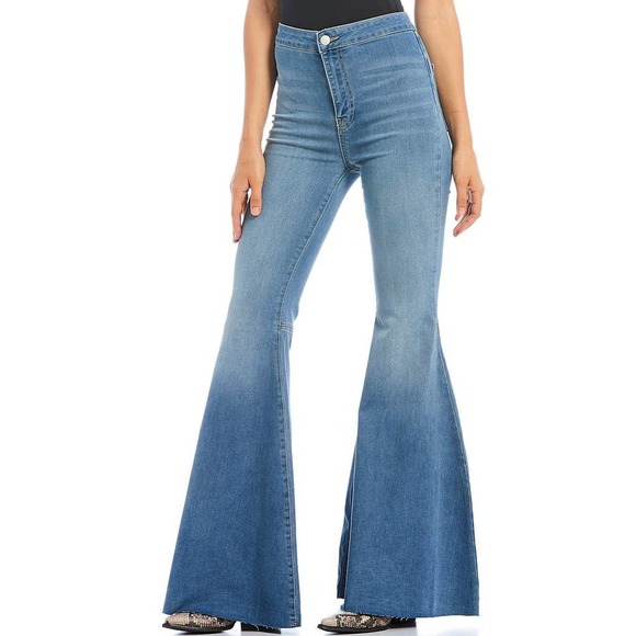 Free People Denim - Free People Just Float On Flare Bell Bottom High Rise Raw Hem Jeans